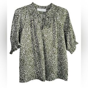 Wild Fern Short Sleeve Ruffle Tie Neck Green Top Size XS